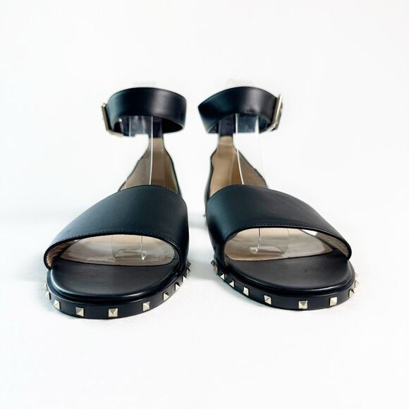 VALENTINO Nappa Soul Flat Rockstud City Sandal Size 39.5 US 9.5 Ankle Strap - Picture 5 of 12